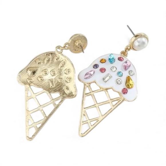 Rhinestone Ice Cream Dangle Earrings - Picture 2 of 4